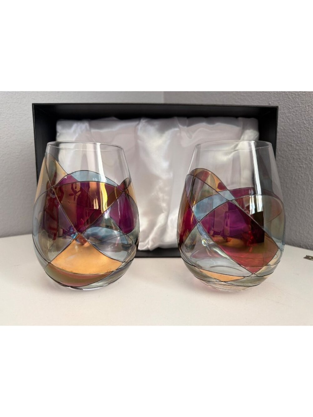 Cornet Barcelona Sagrada Stemless Wine Glasses Boxed Set of 2 Handcrafted Artsy